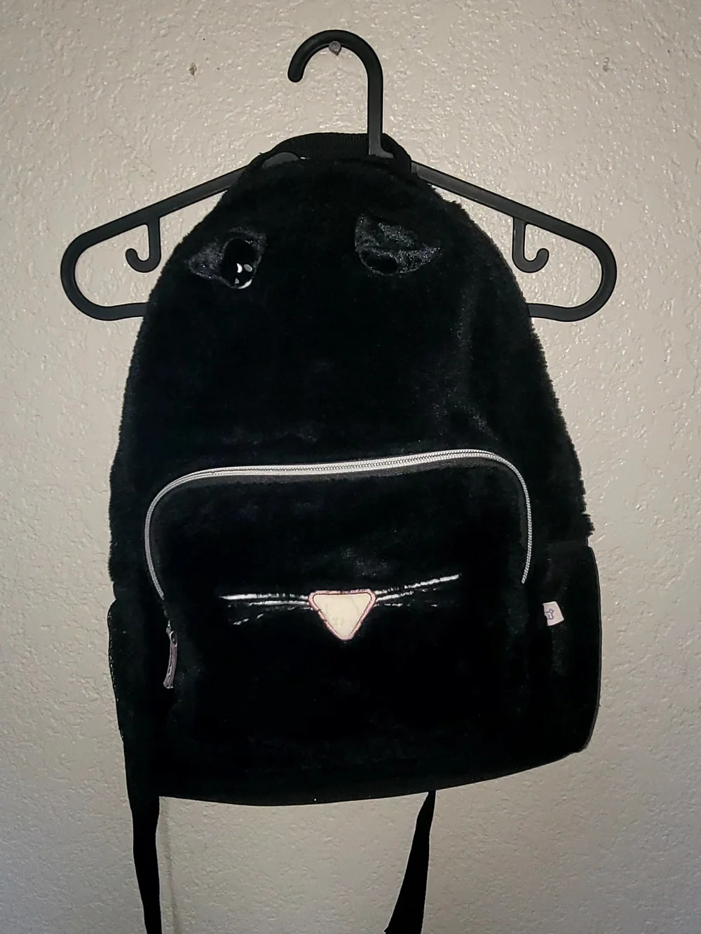Black Fuzzy Heart Accent Backpack